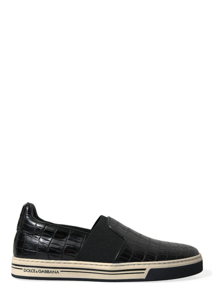 Black Croc Exotic Leather Sneakers Shoes