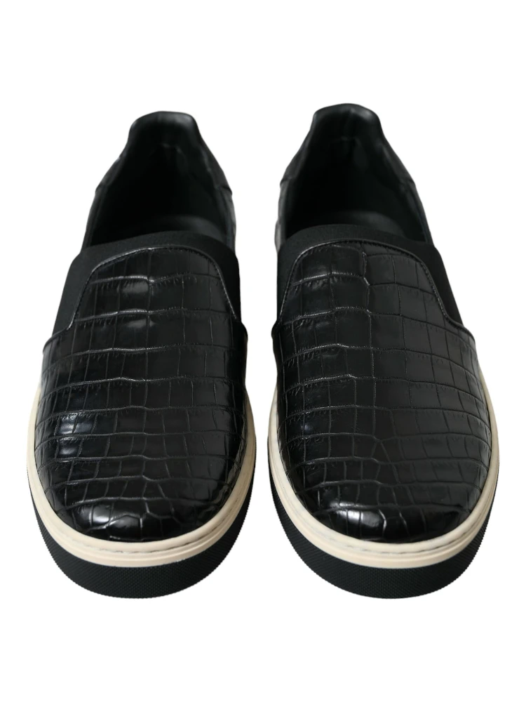Black Croc Exotic Leather Sneakers Shoes alternative