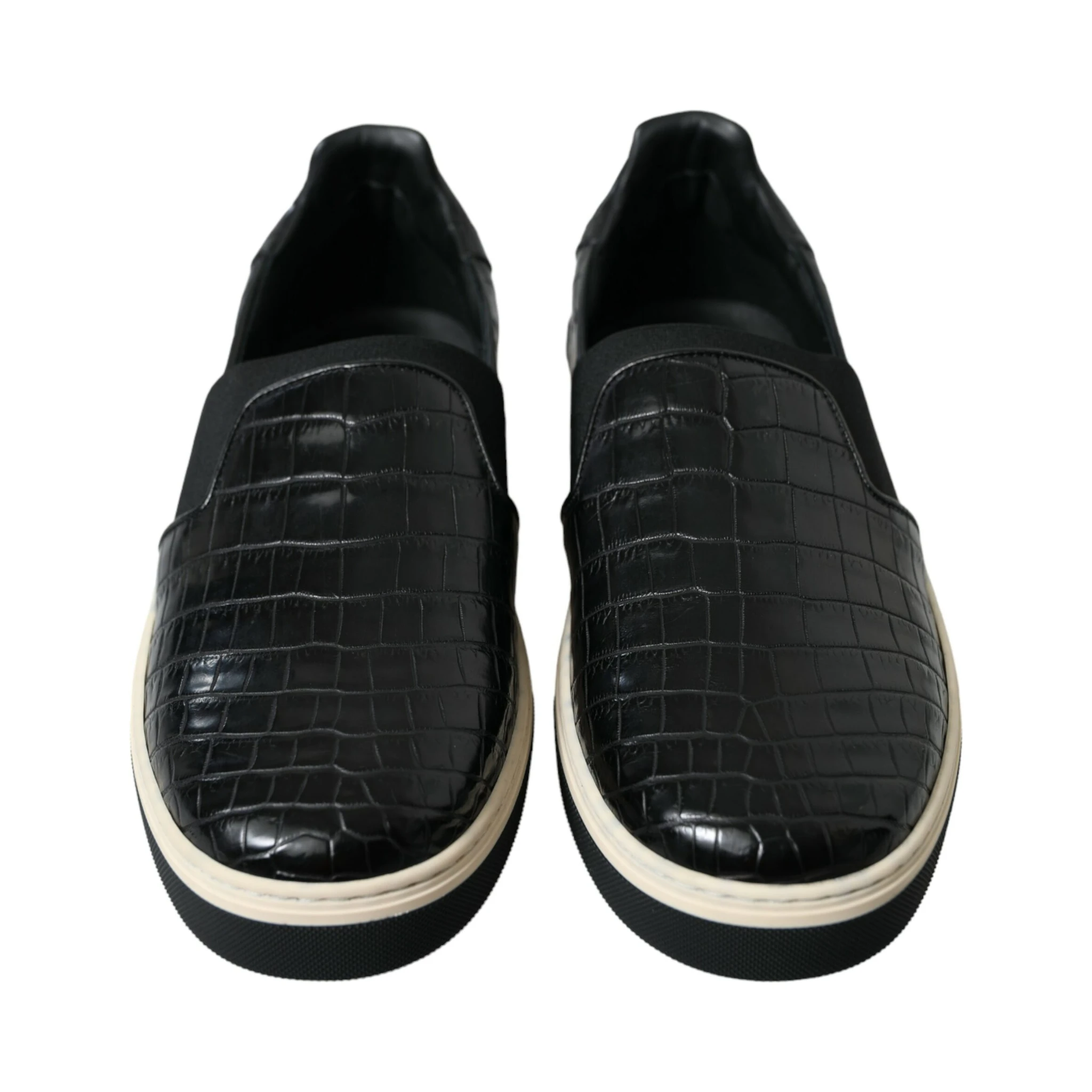 Black Croc Exotic Leather Sneakers Shoes