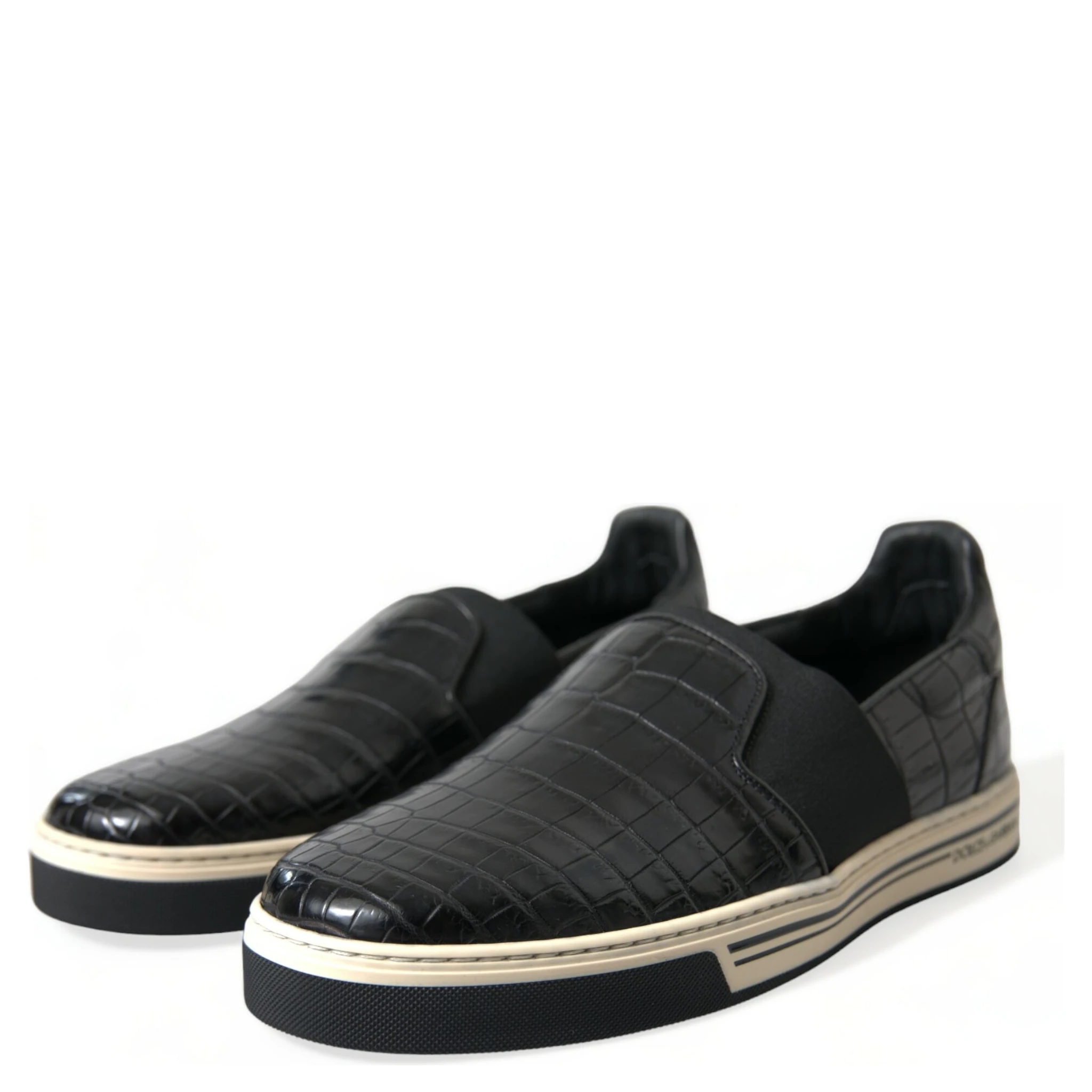 Black Croc Exotic Leather Sneakers Shoes