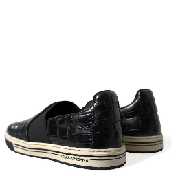 Black Croc Exotic Leather Sneakers Shoes