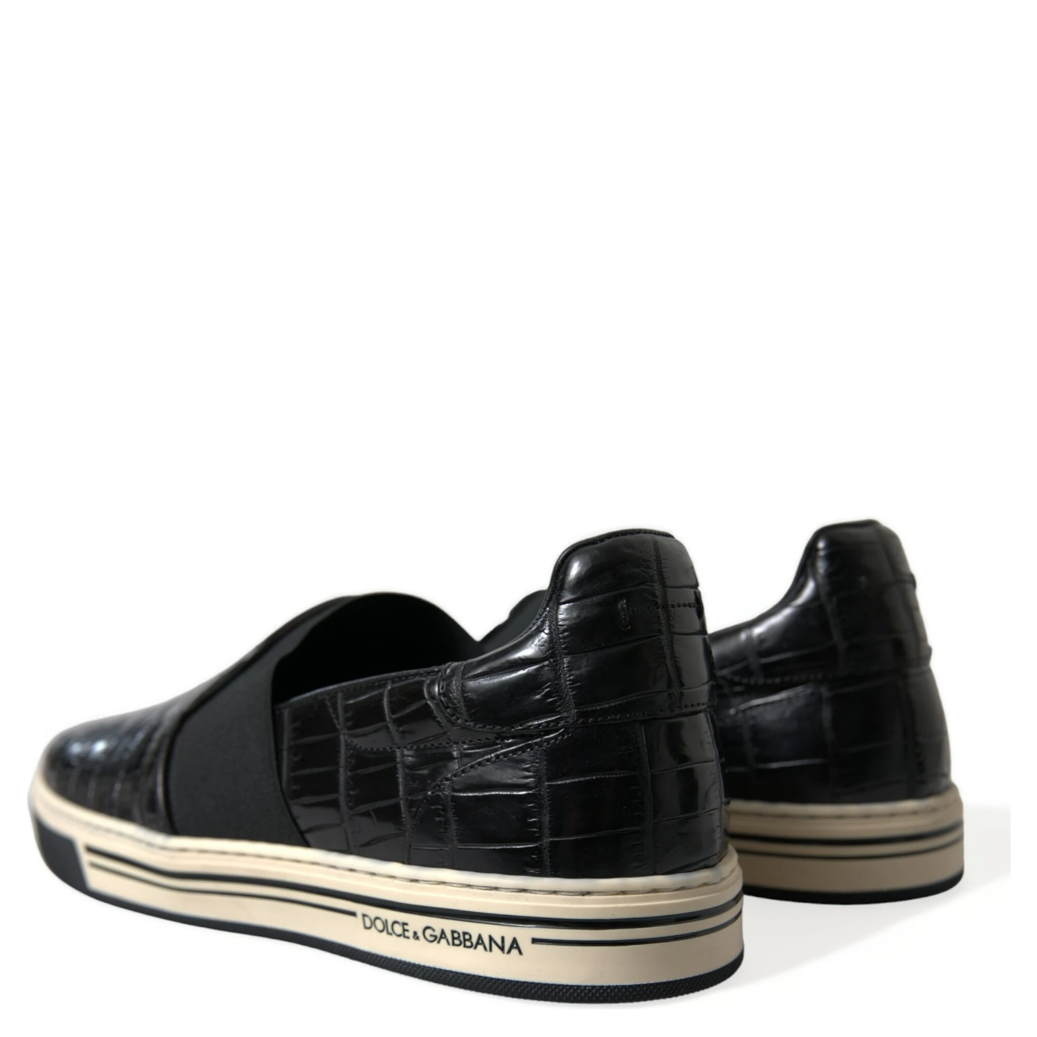 Black Croc Exotic Leather Sneakers Shoes