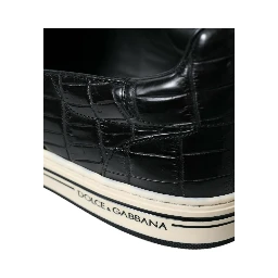 Black Croc Exotic Leather Sneakers Shoes