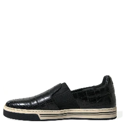 Black Croc Exotic Leather Sneakers Shoes