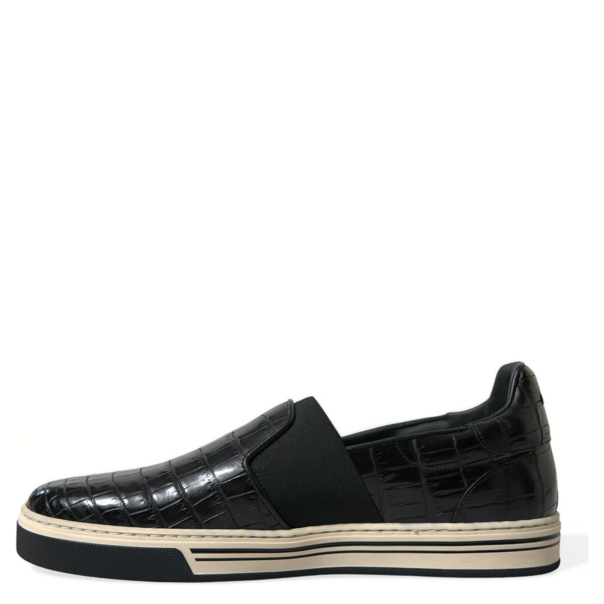 Black Croc Exotic Leather Sneakers Shoes