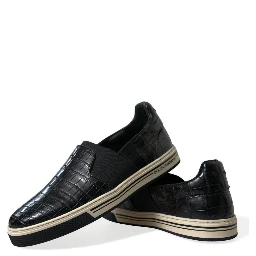 Black Croc Exotic Leather Sneakers Shoes