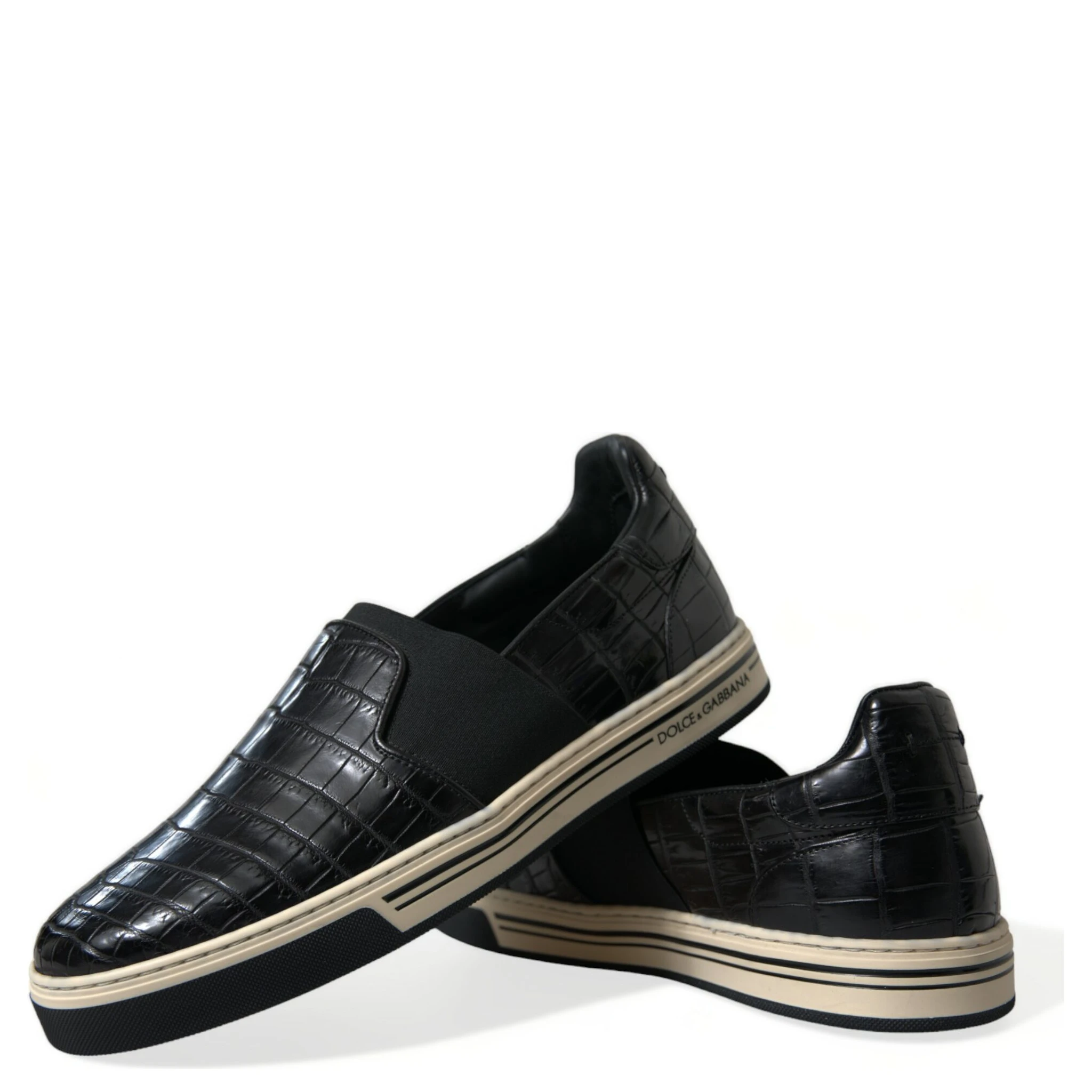 Black Croc Exotic Leather Sneakers Shoes