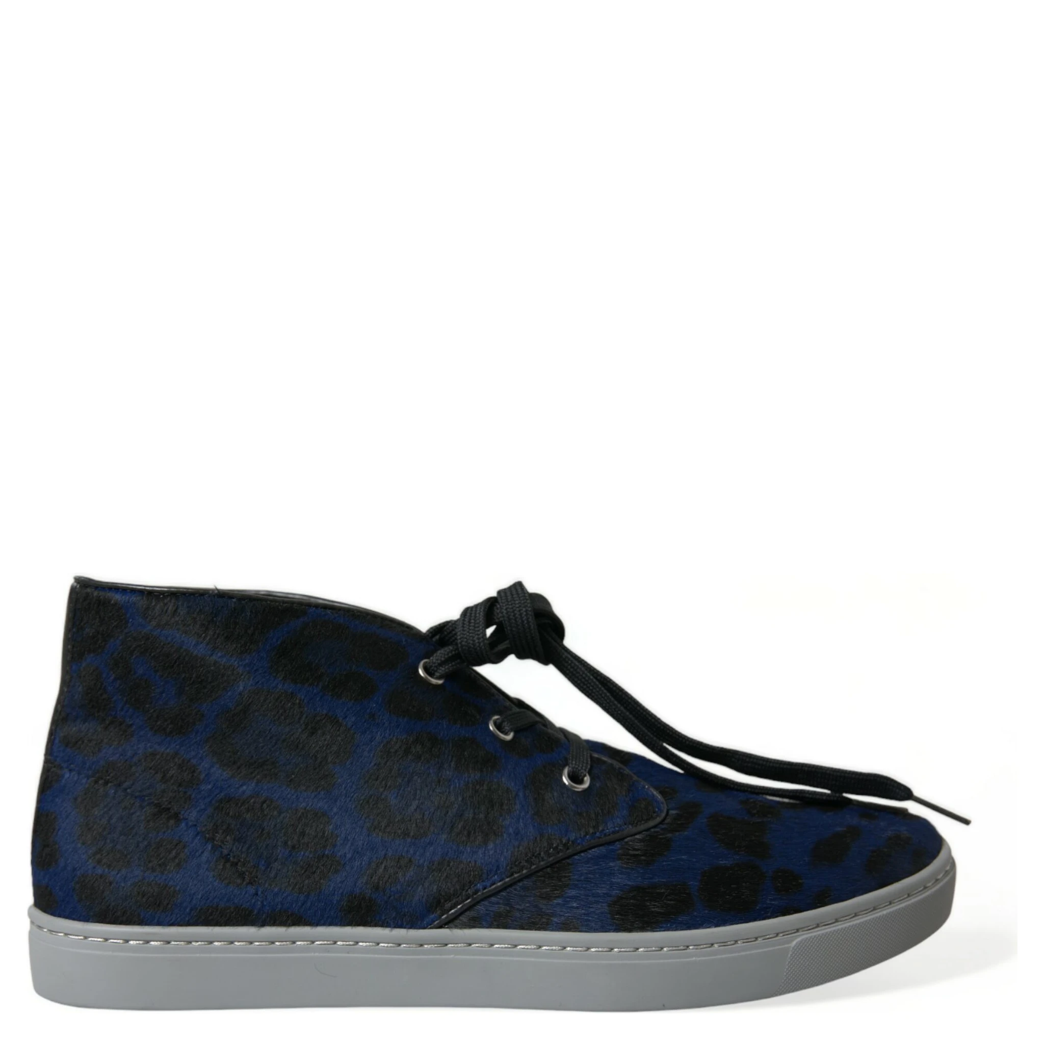 Blue Calfskin Leopard Mid Top Sneakers Shoes
