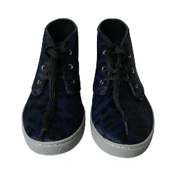 Blue Calfskin Leopard Mid Top Sneakers Shoes