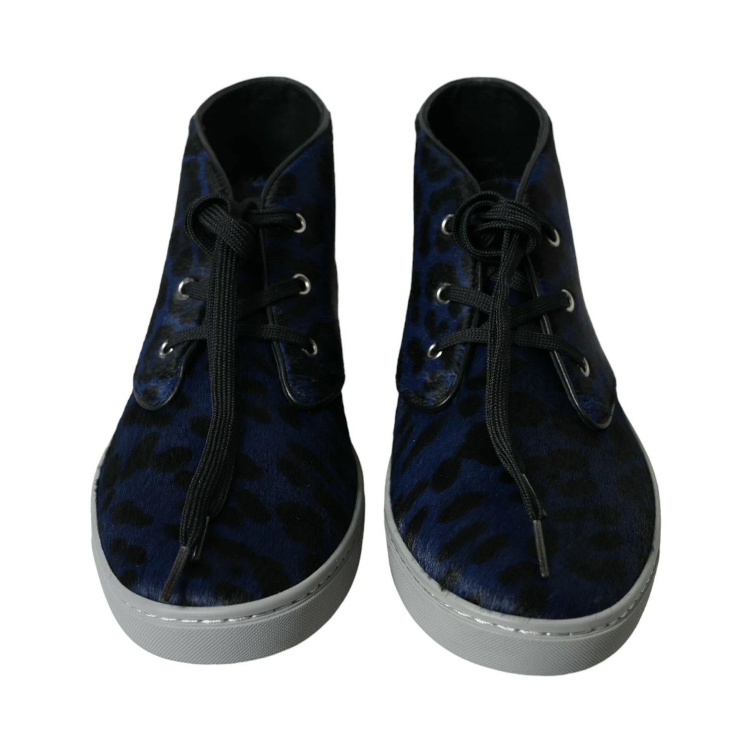 Blue Calfskin Leopard Mid Top Sneakers Shoes