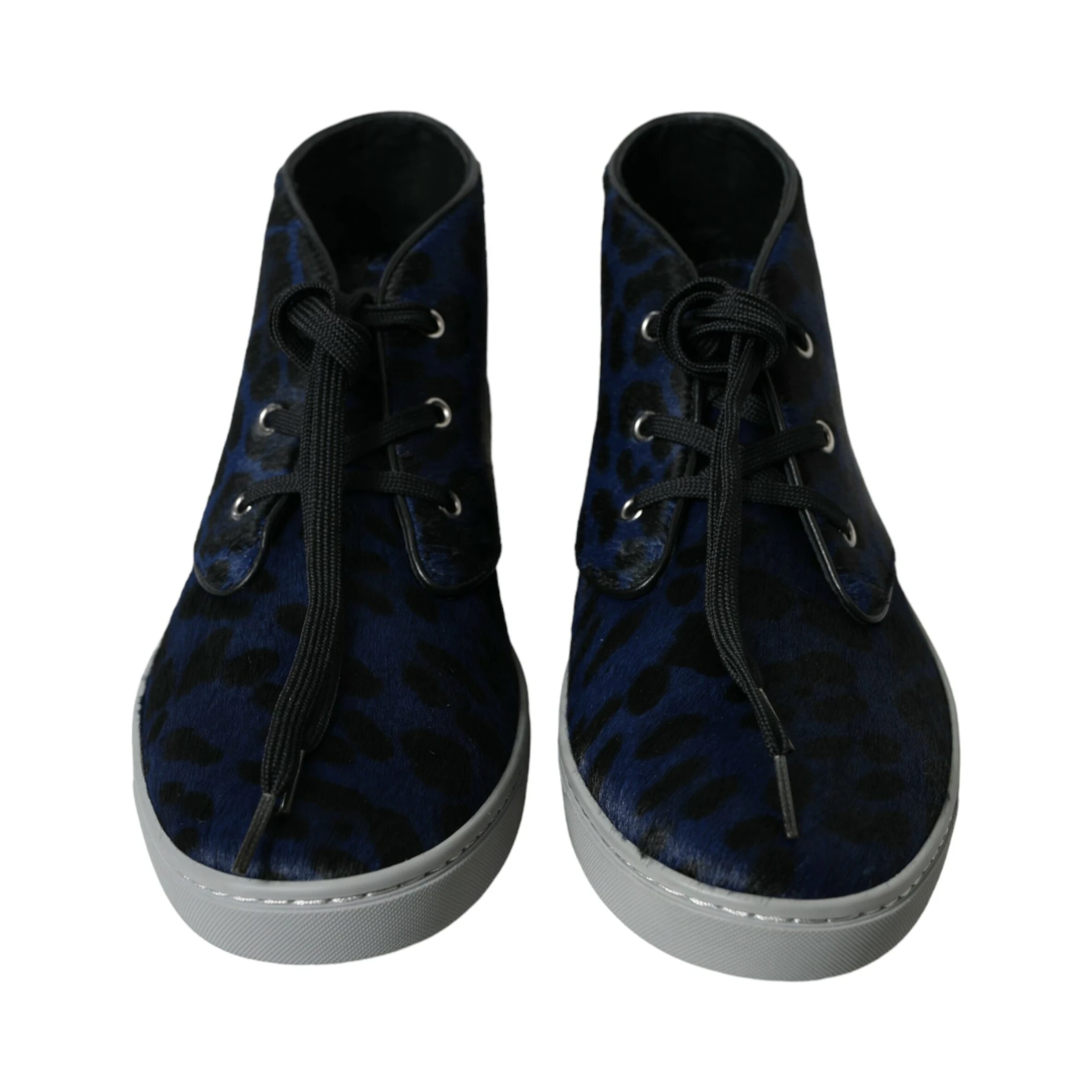 Blue Calfskin Leopard Mid Top Sneakers Shoes