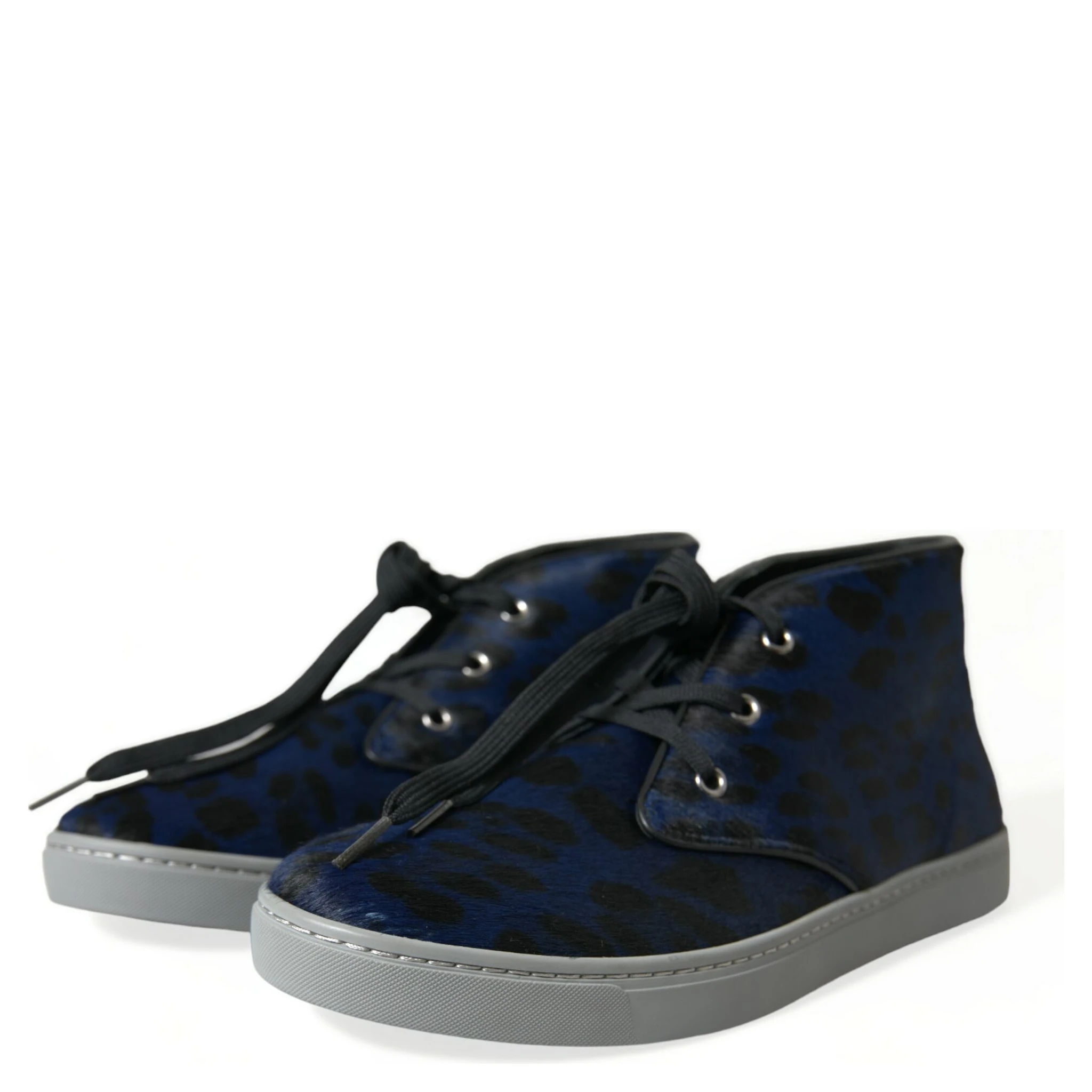 Blue Calfskin Leopard Mid Top Sneakers Shoes