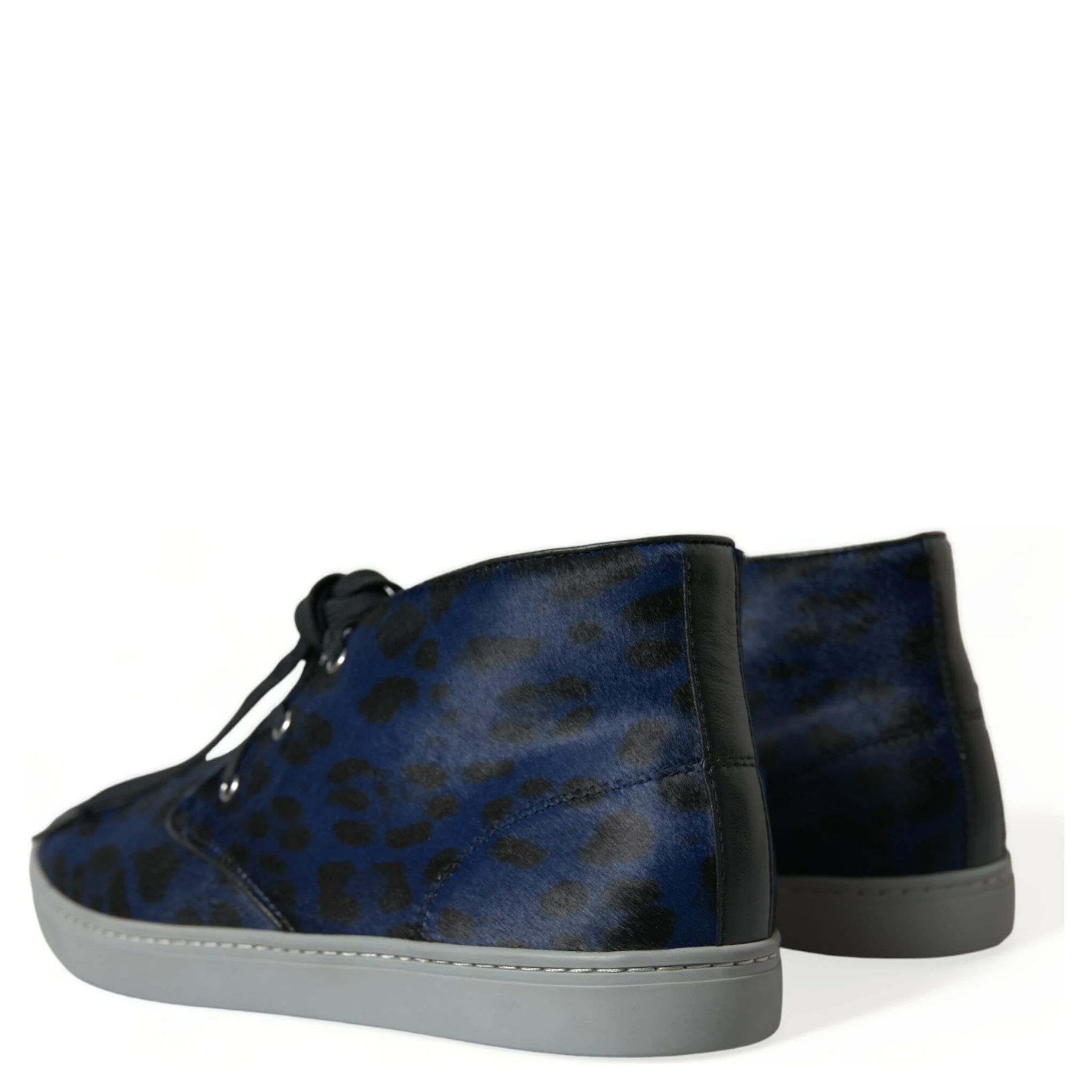 Blue Calfskin Leopard Mid Top Sneakers Shoes