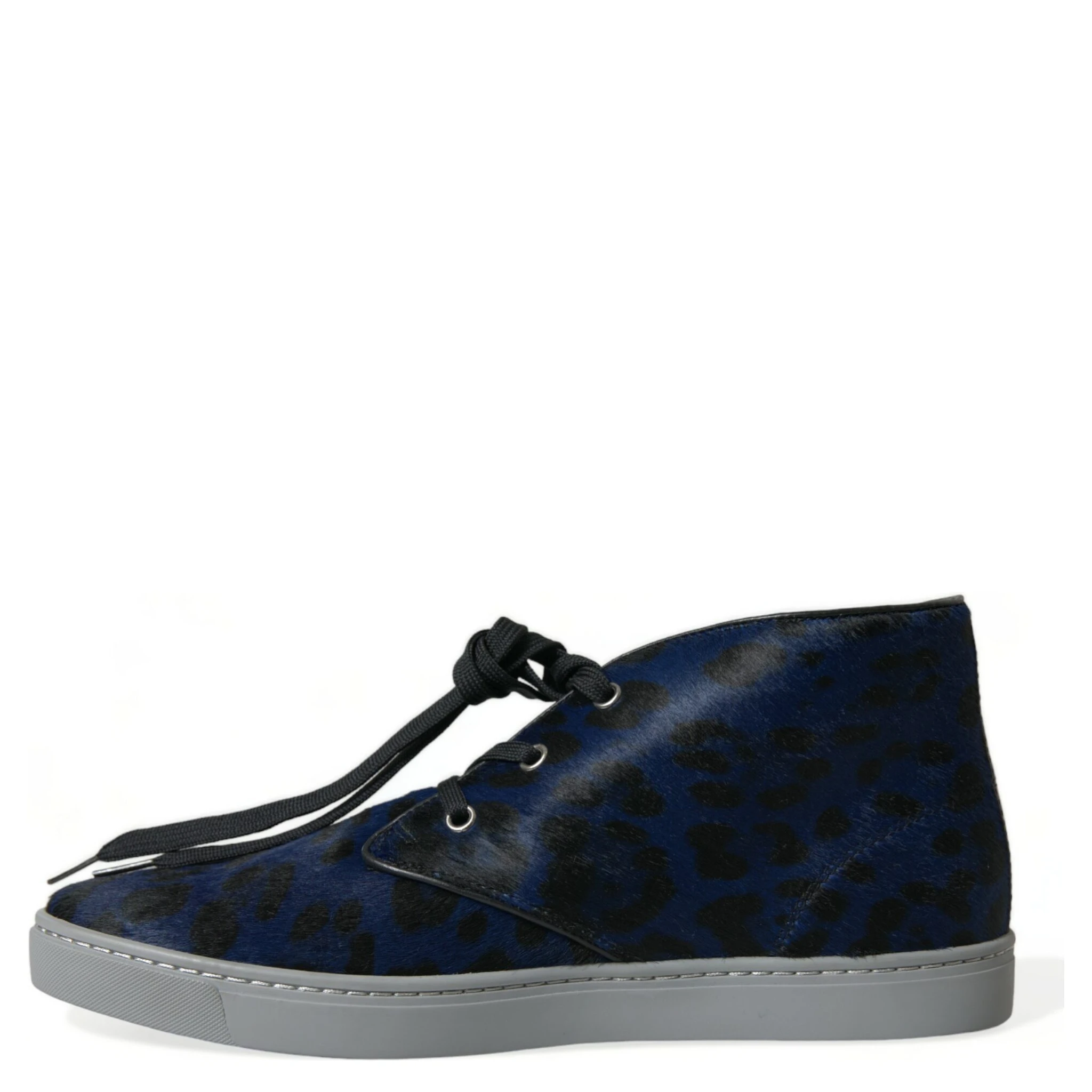 Blue Calfskin Leopard Mid Top Sneakers Shoes