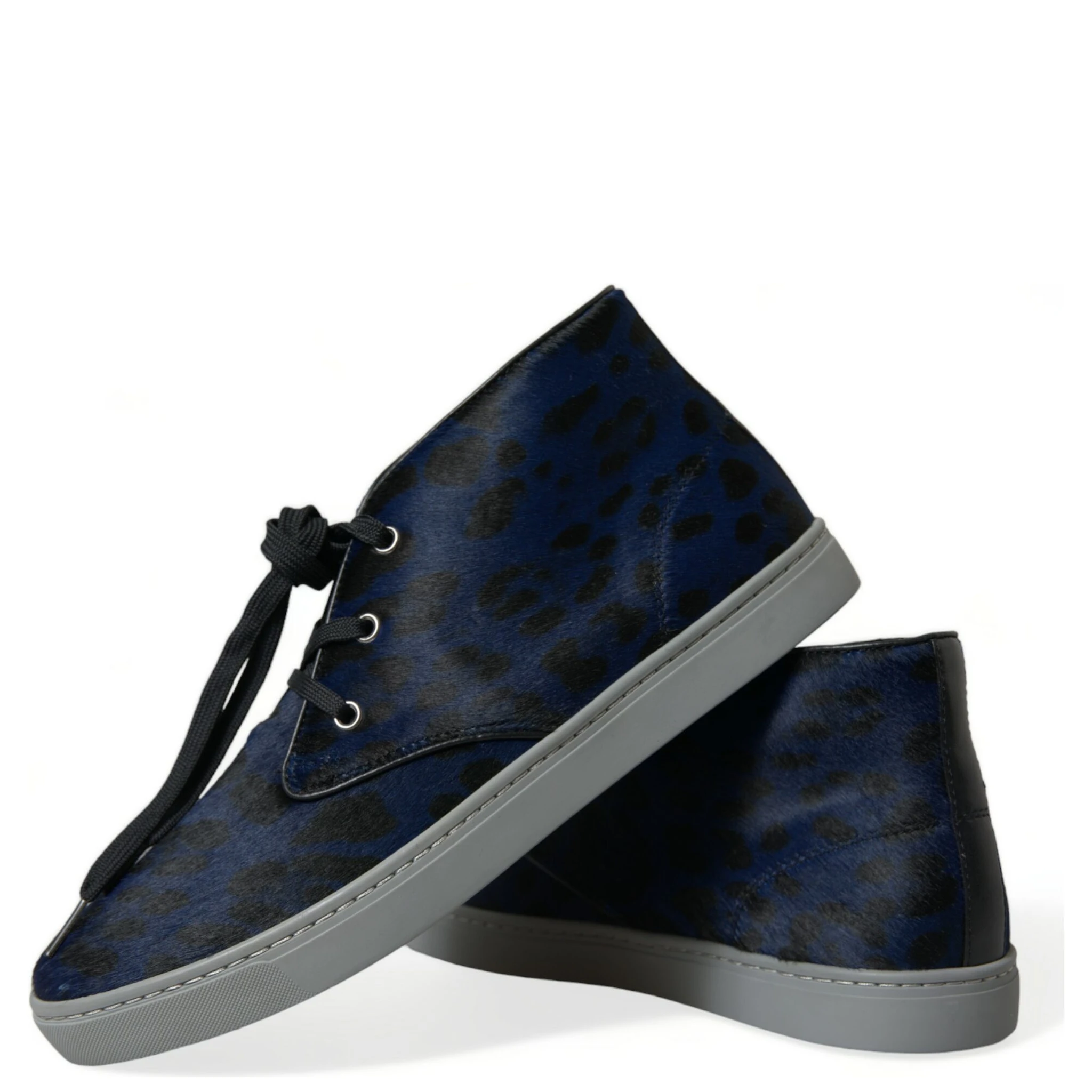 Blue Calfskin Leopard Mid Top Sneakers Shoes