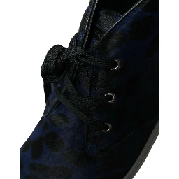 Blue Calfskin Leopard Mid Top Sneakers Shoes