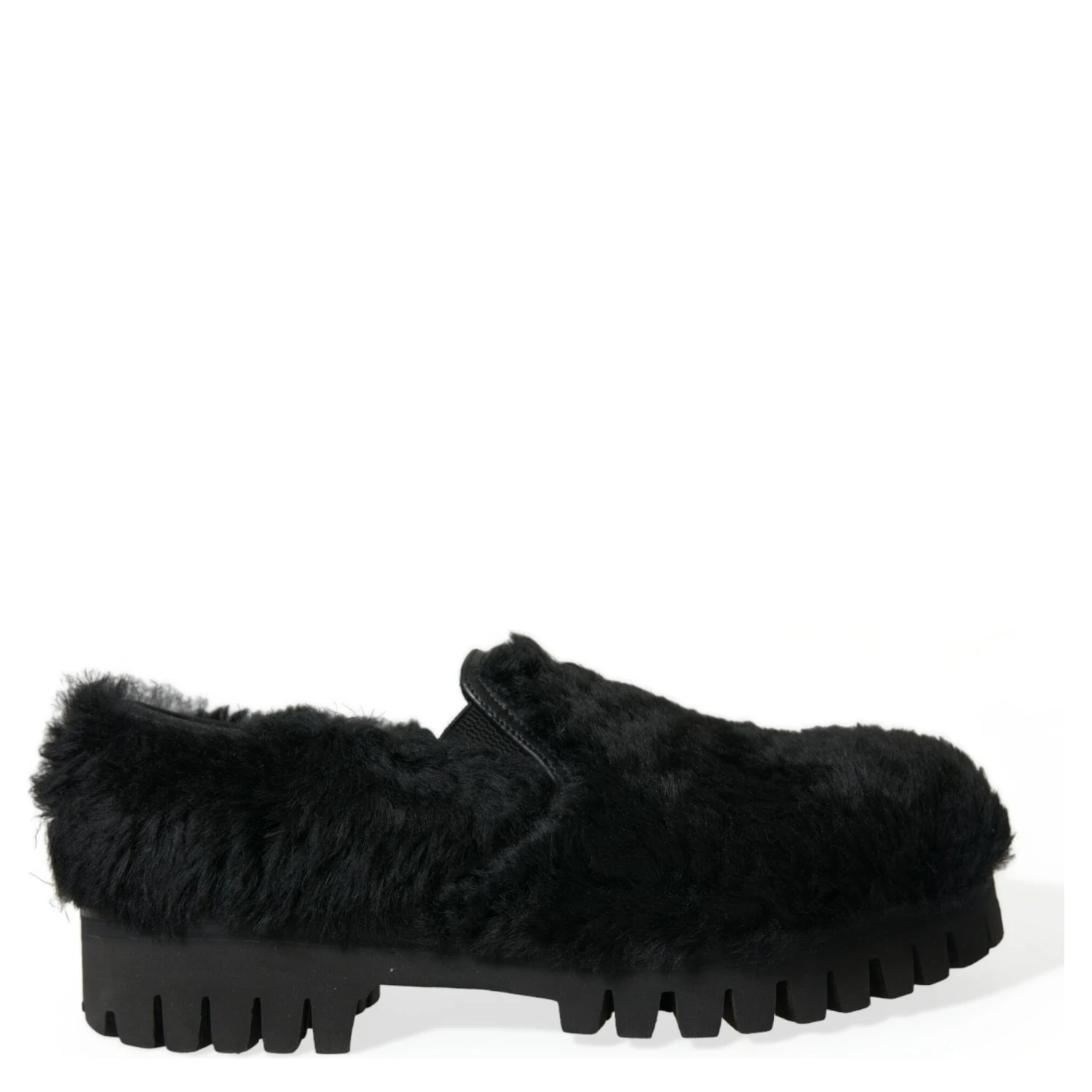 Black Fur Leather Slippers Dress Shoes