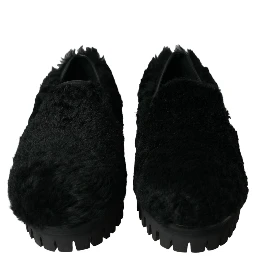Black Fur Leather Slippers Dress Shoes