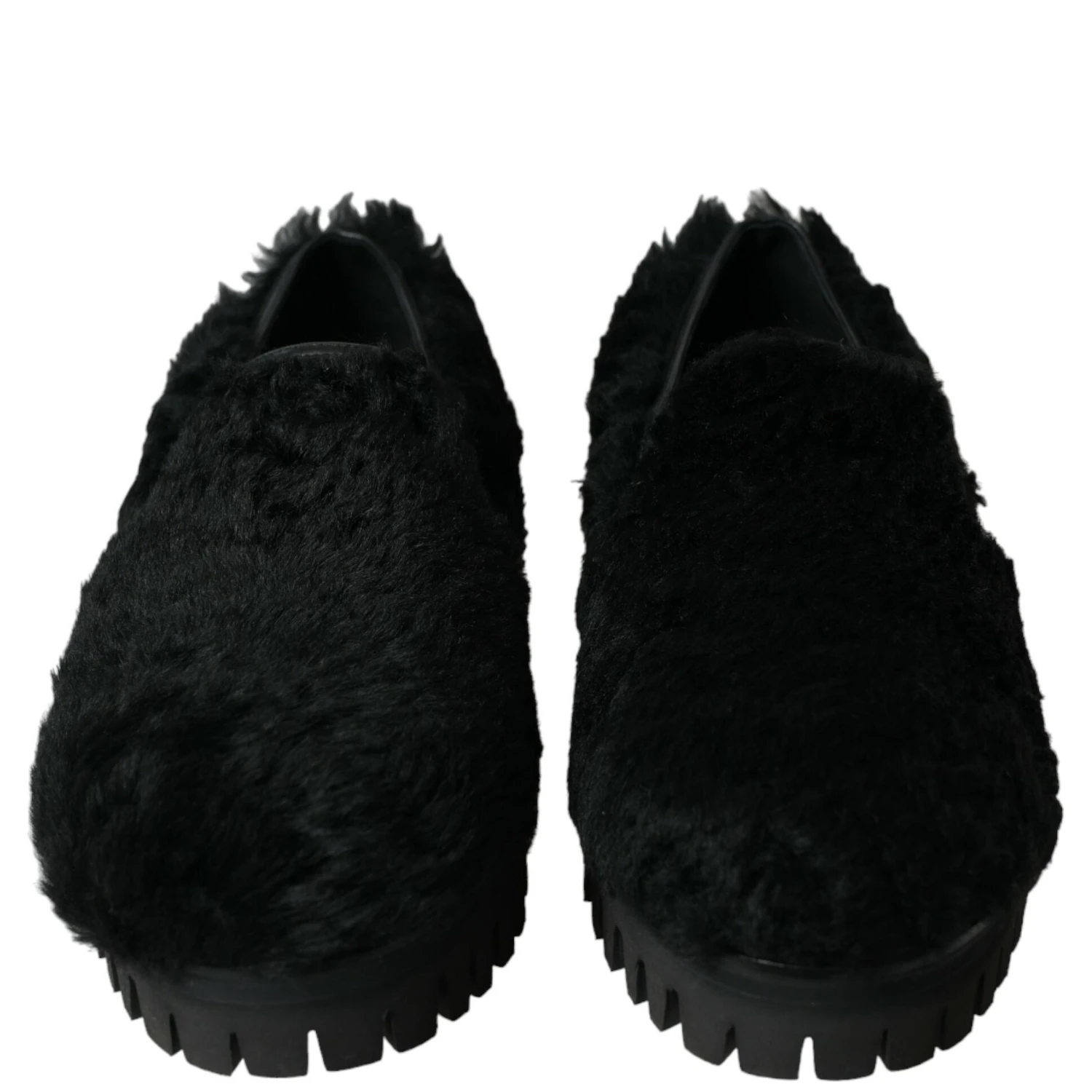 Black Fur Leather Slippers Dress Shoes