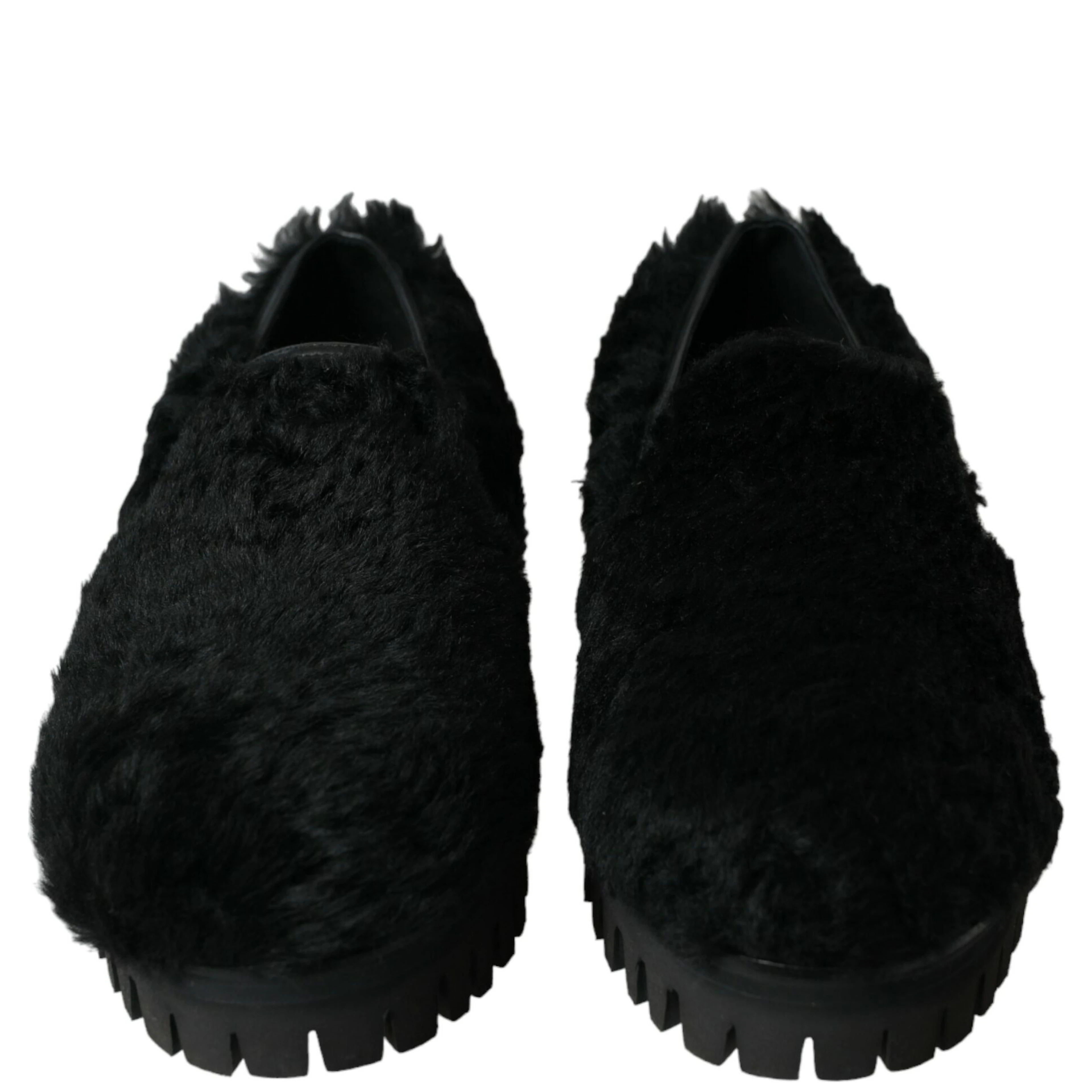 Black Fur Leather Slippers Dress Shoes