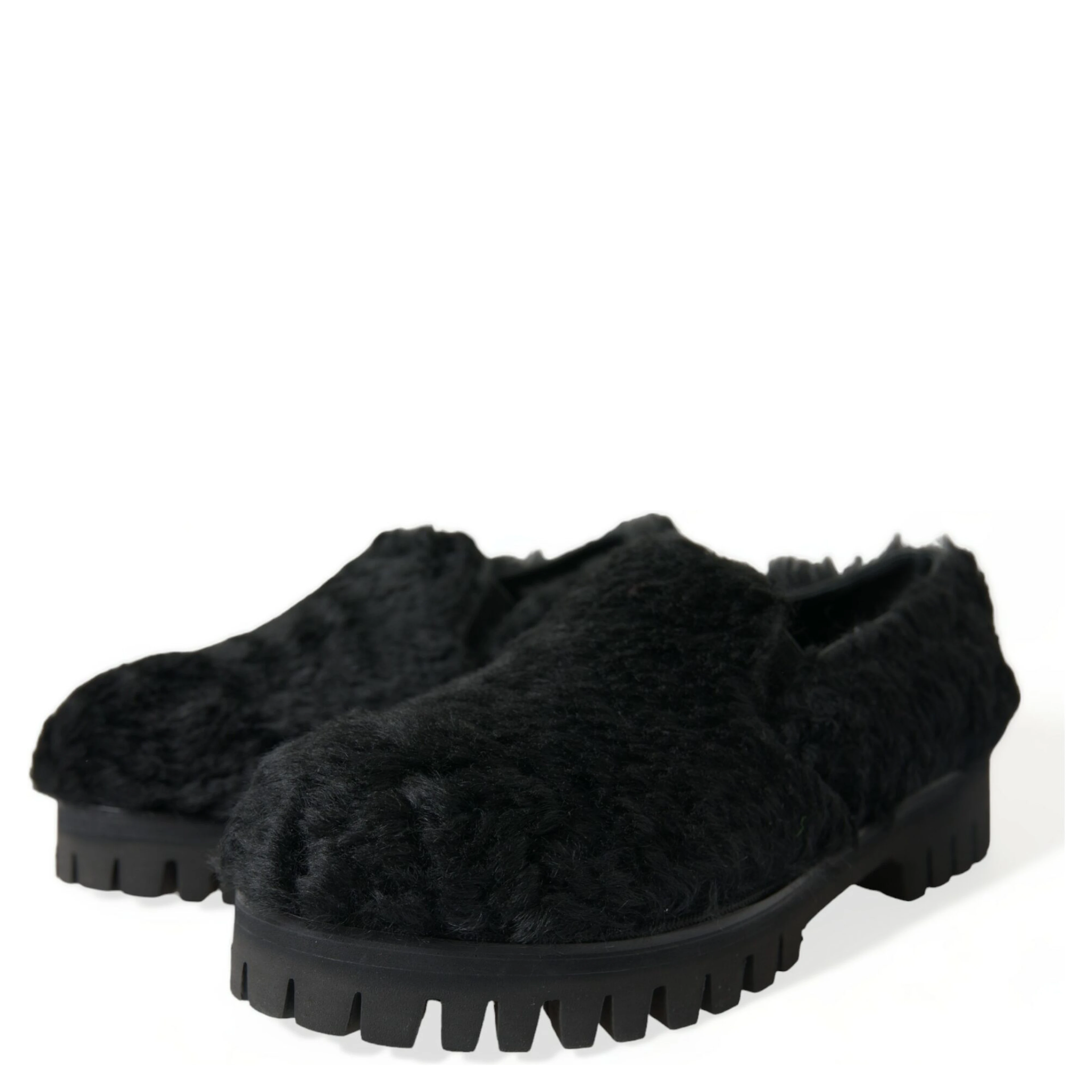 Black Fur Leather Slippers Dress Shoes