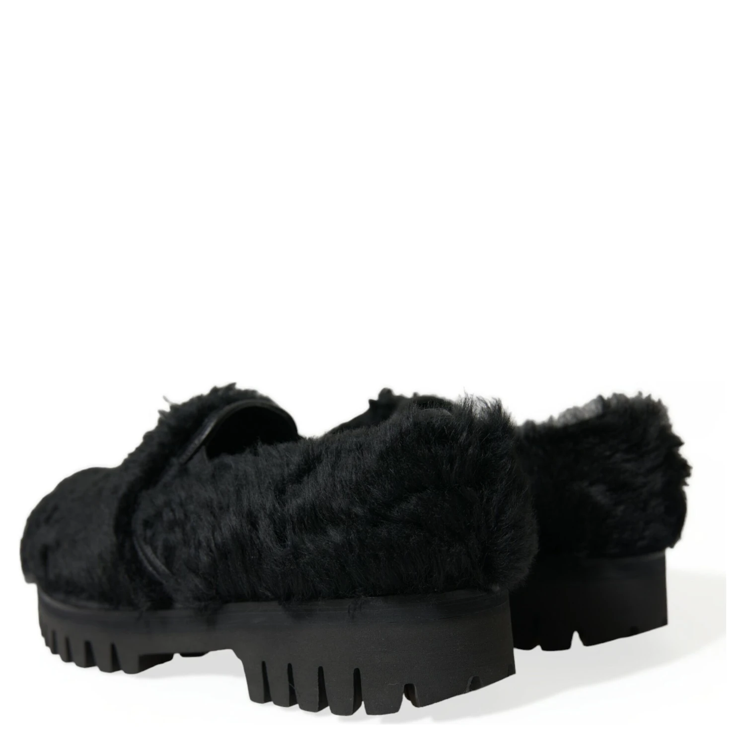 Black Fur Leather Slippers Dress Shoes