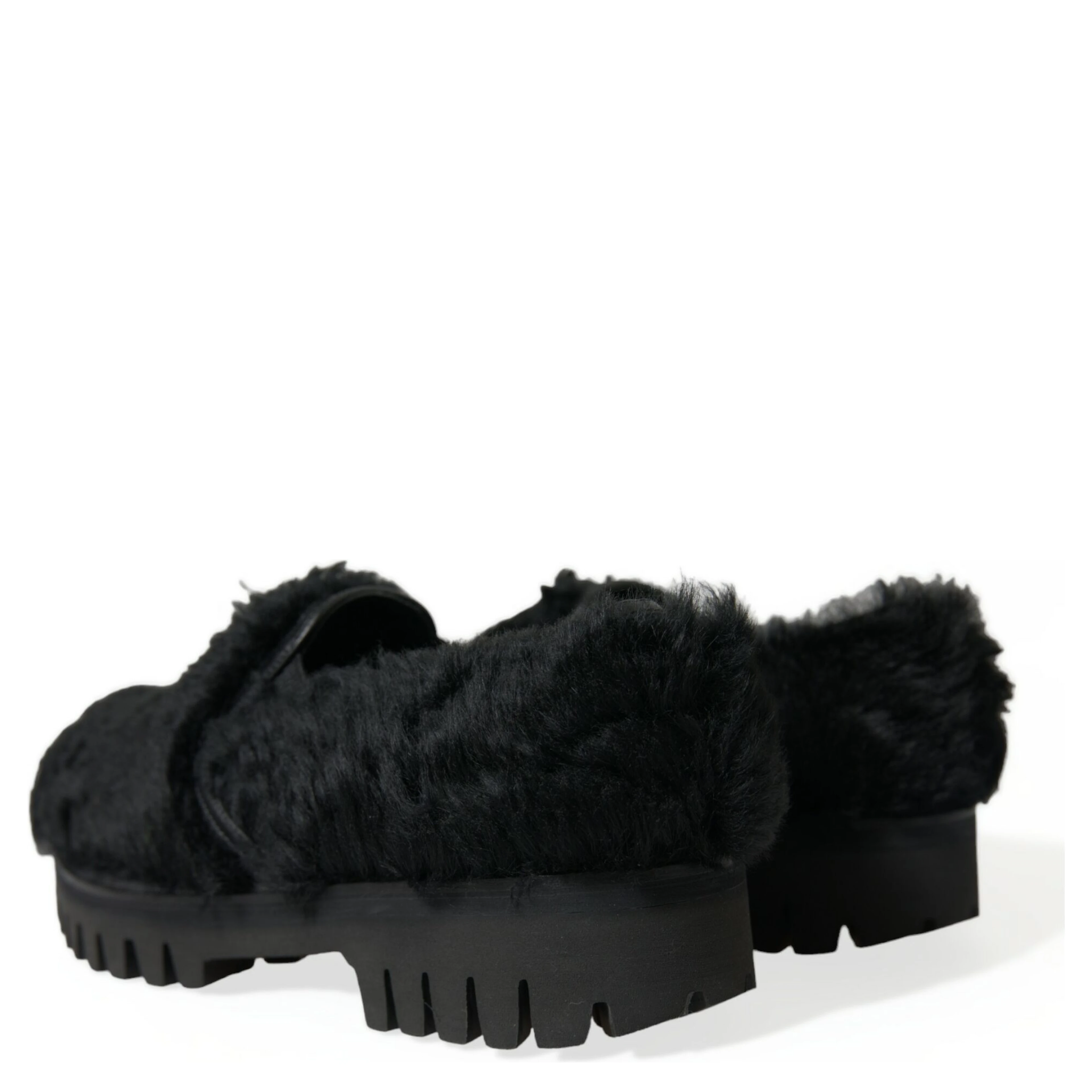 Black Fur Leather Slippers Dress Shoes