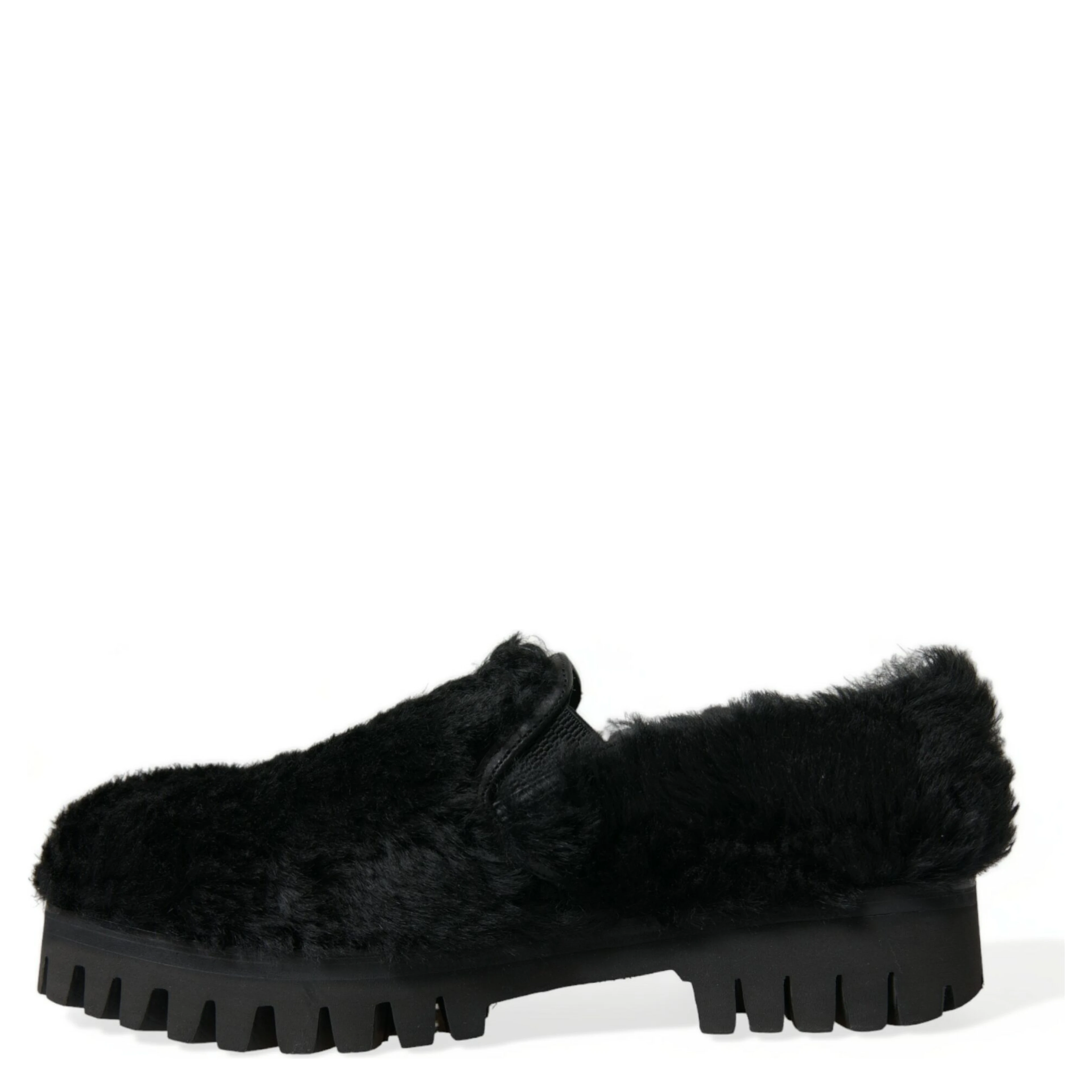 Black Fur Leather Slippers Dress Shoes