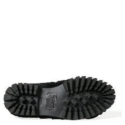 Black Fur Leather Slippers Dress Shoes