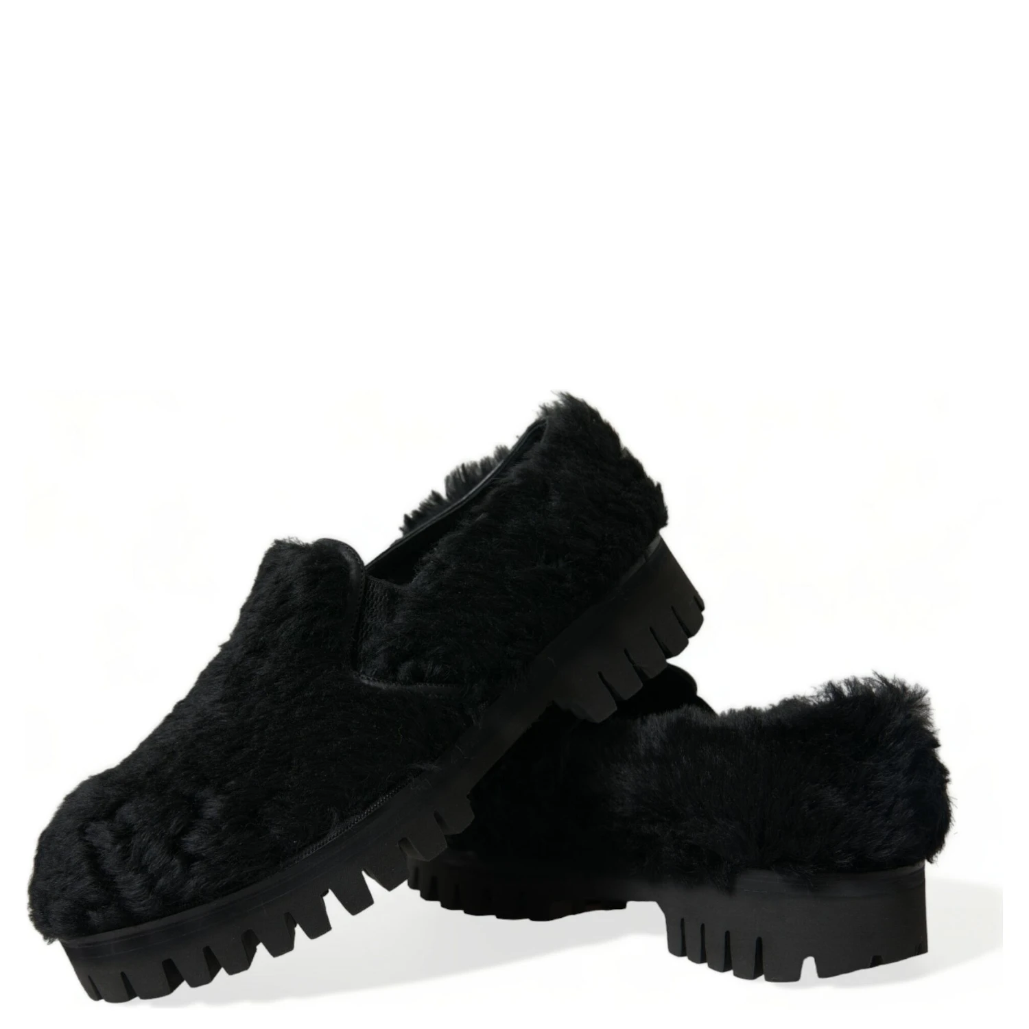 Black Fur Leather Slippers Dress Shoes