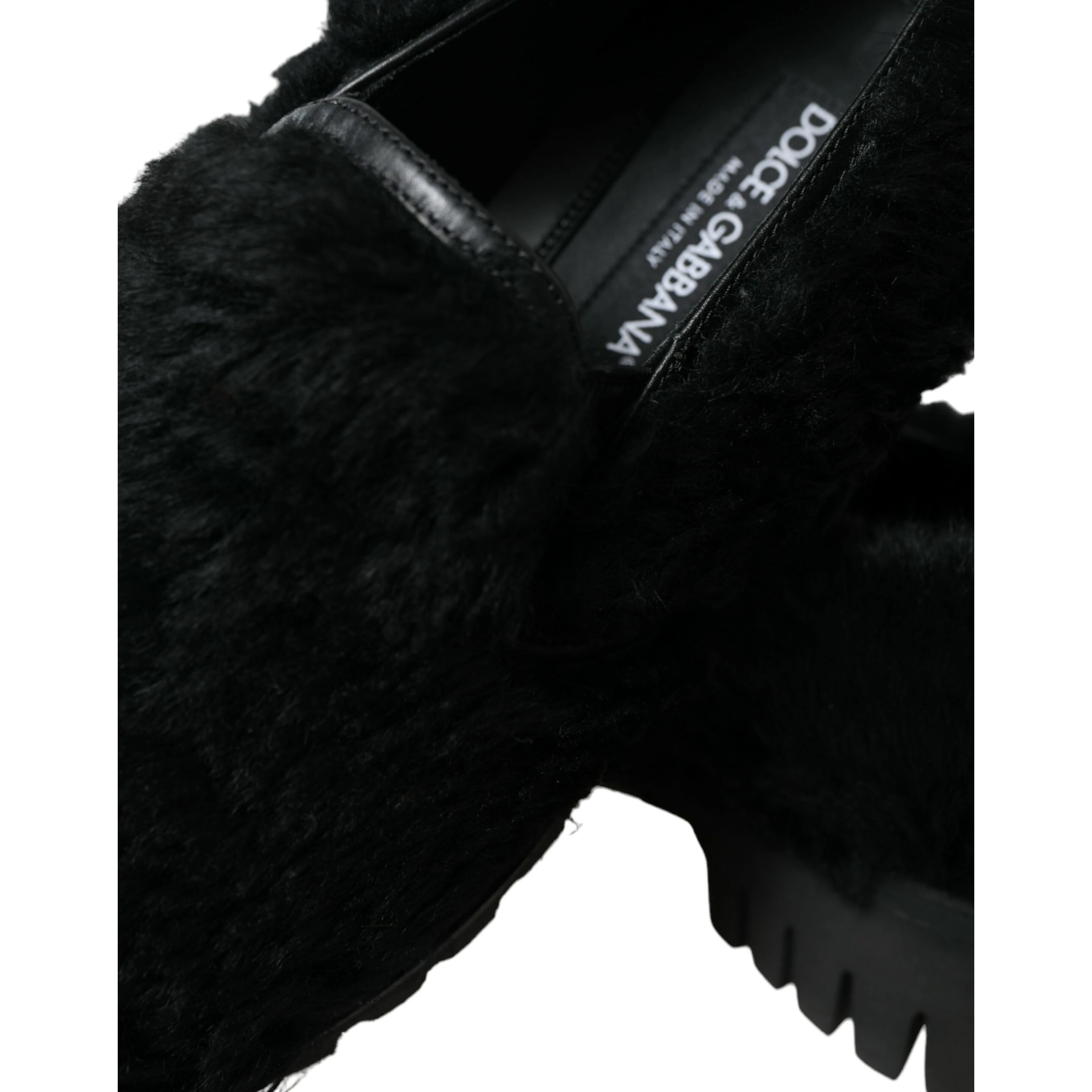 Black Fur Leather Slippers Dress Shoes