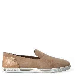 Beige Suede Caiman Men Loafers Slippers Shoes