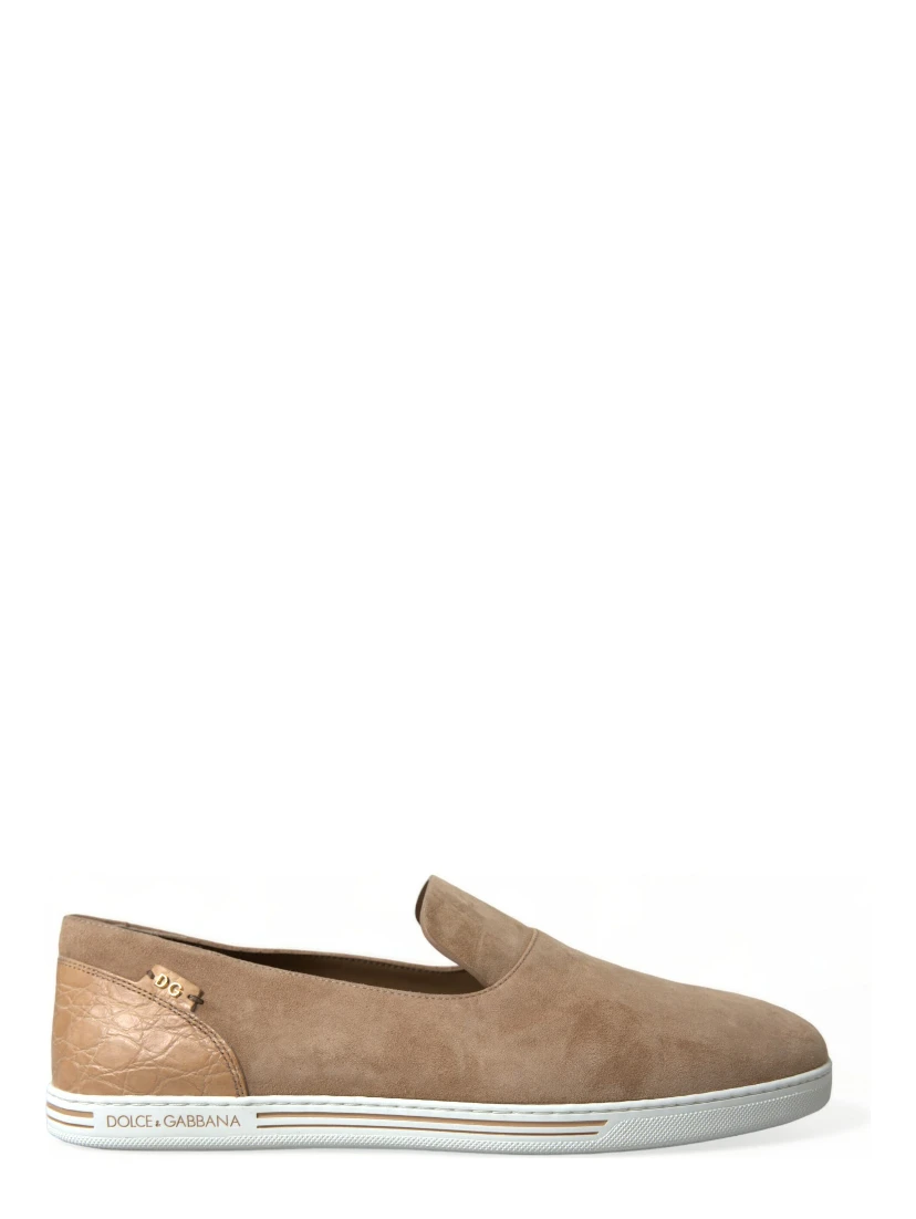 Beige Suede Caiman Men Loafers Slippers Shoes