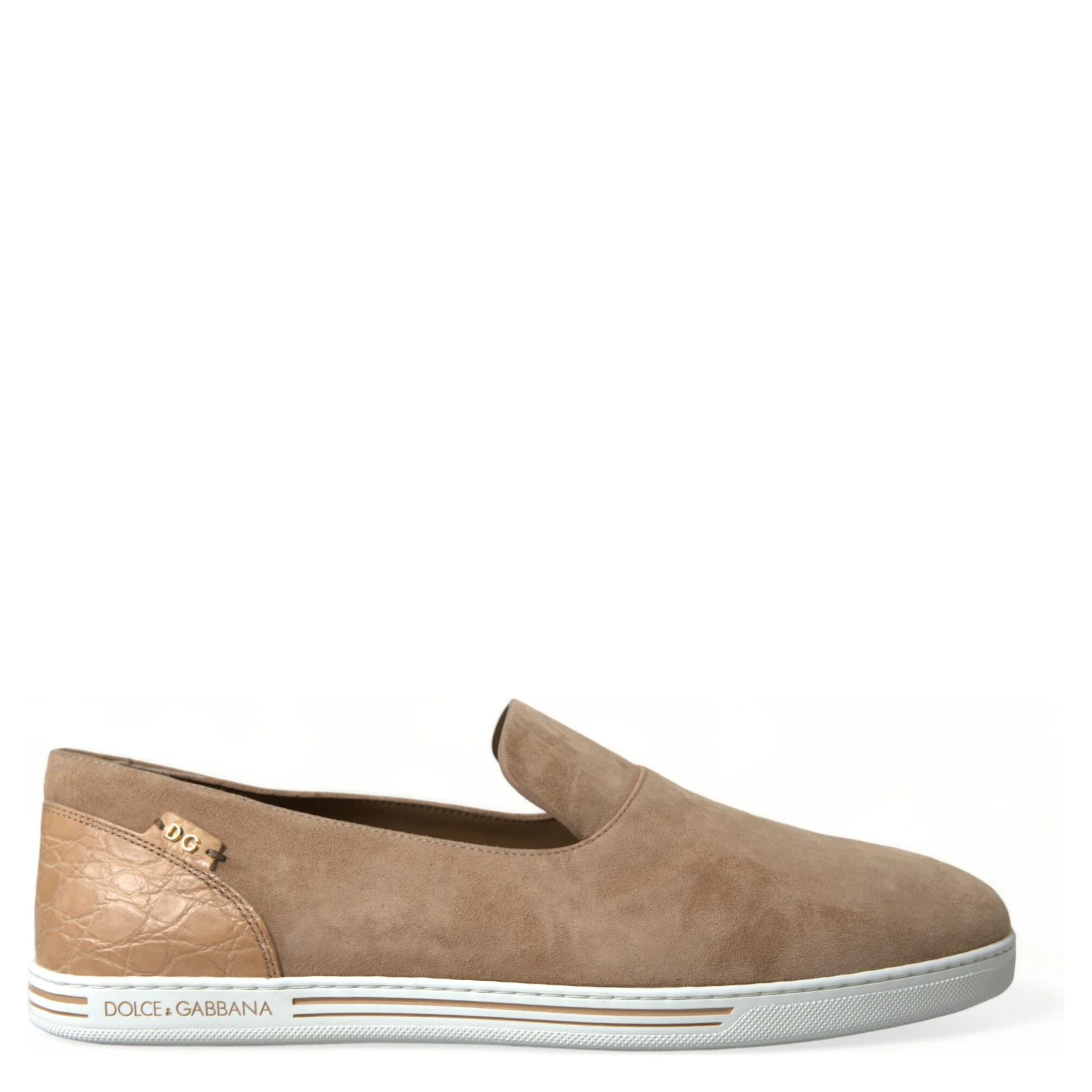 Beige Suede Caiman Men Loafers Slippers Shoes