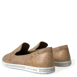 Beige Suede Caiman Men Loafers Slippers Shoes