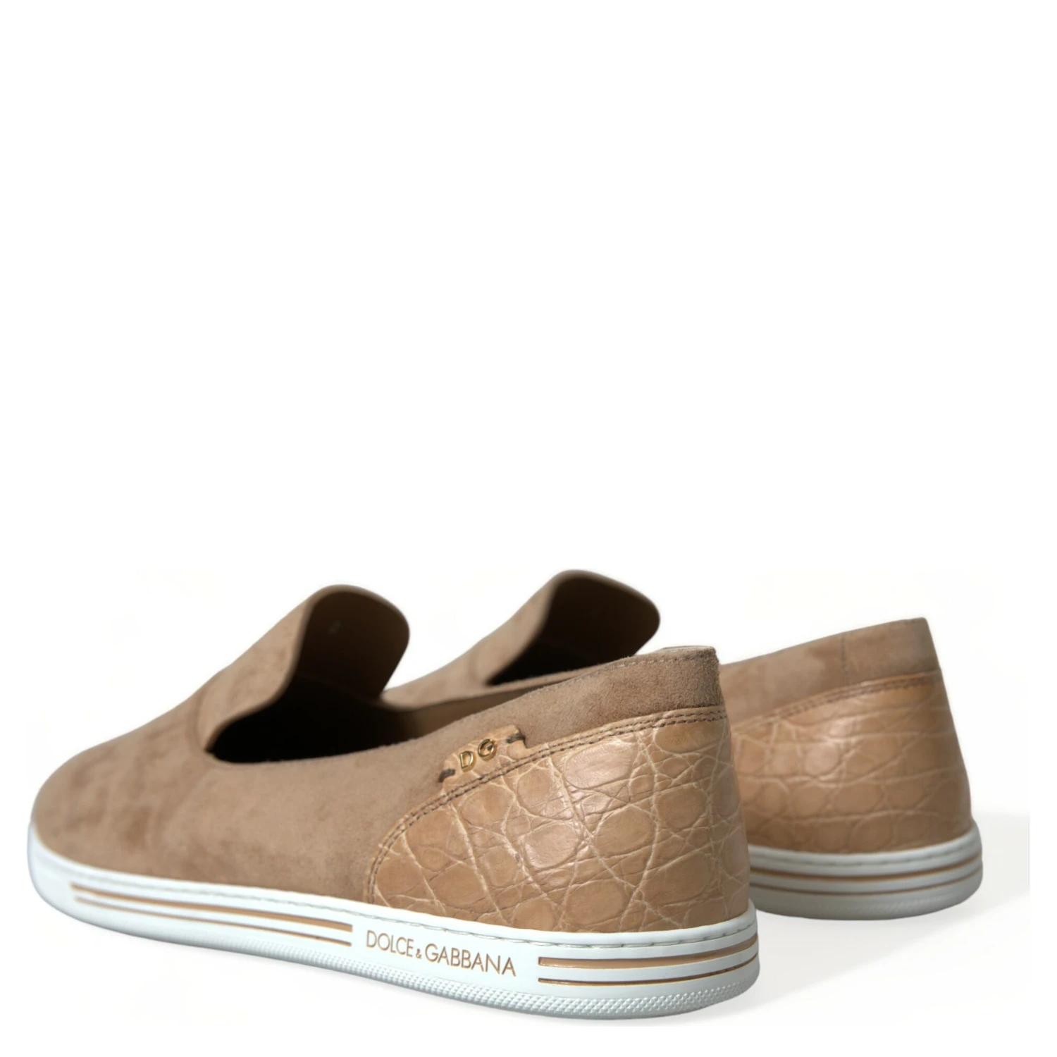 Beige Suede Caiman Men Loafers Slippers Shoes