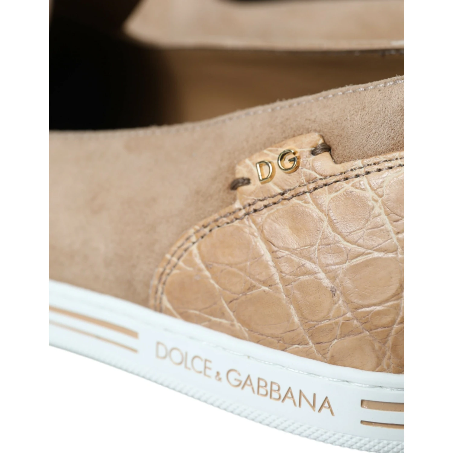 Beige Suede Caiman Men Loafers Slippers Shoes