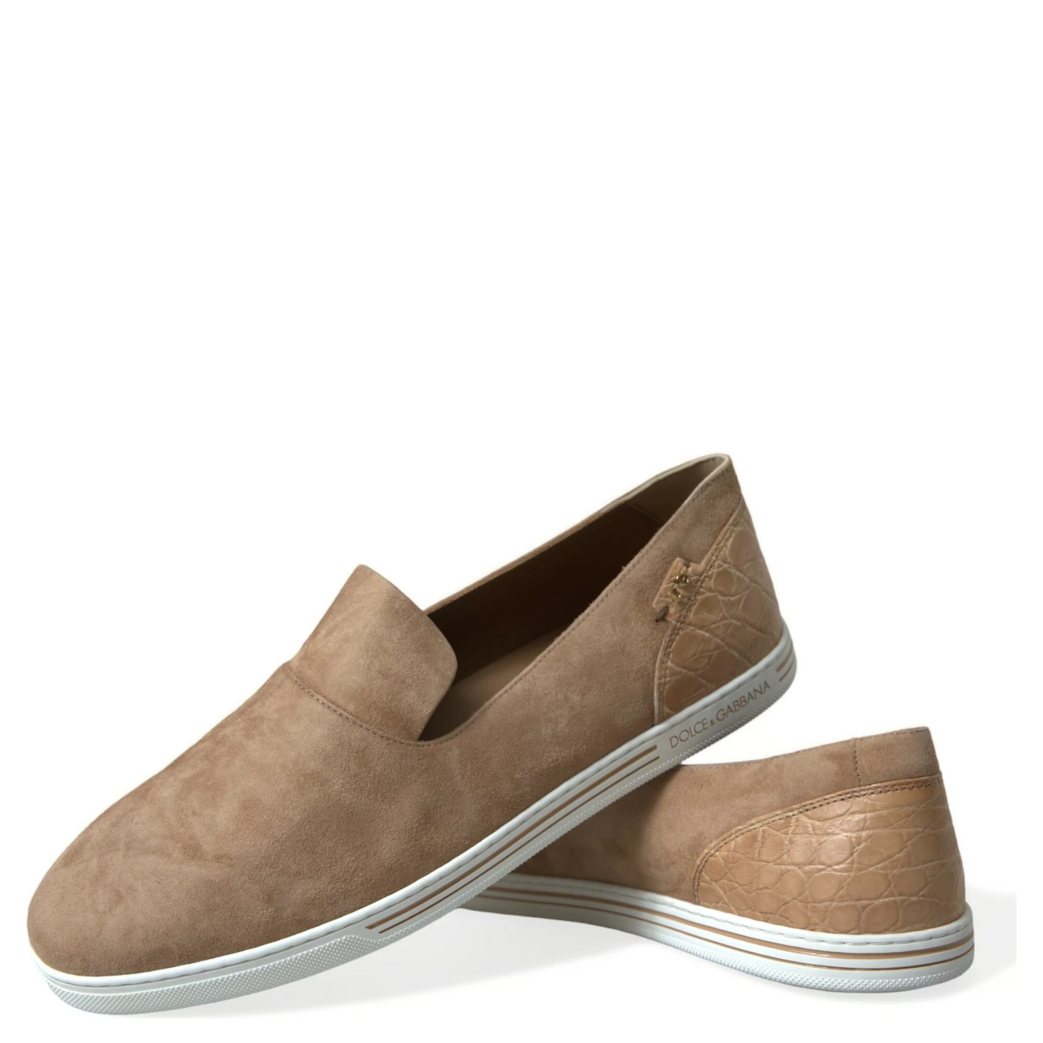 Beige Suede Caiman Men Loafers Slippers Shoes