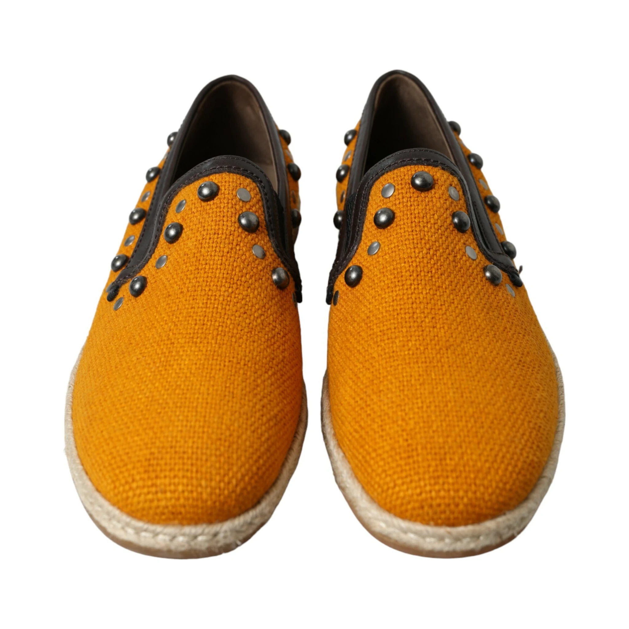 Orange Linen Leather Studded Loafers Shoes