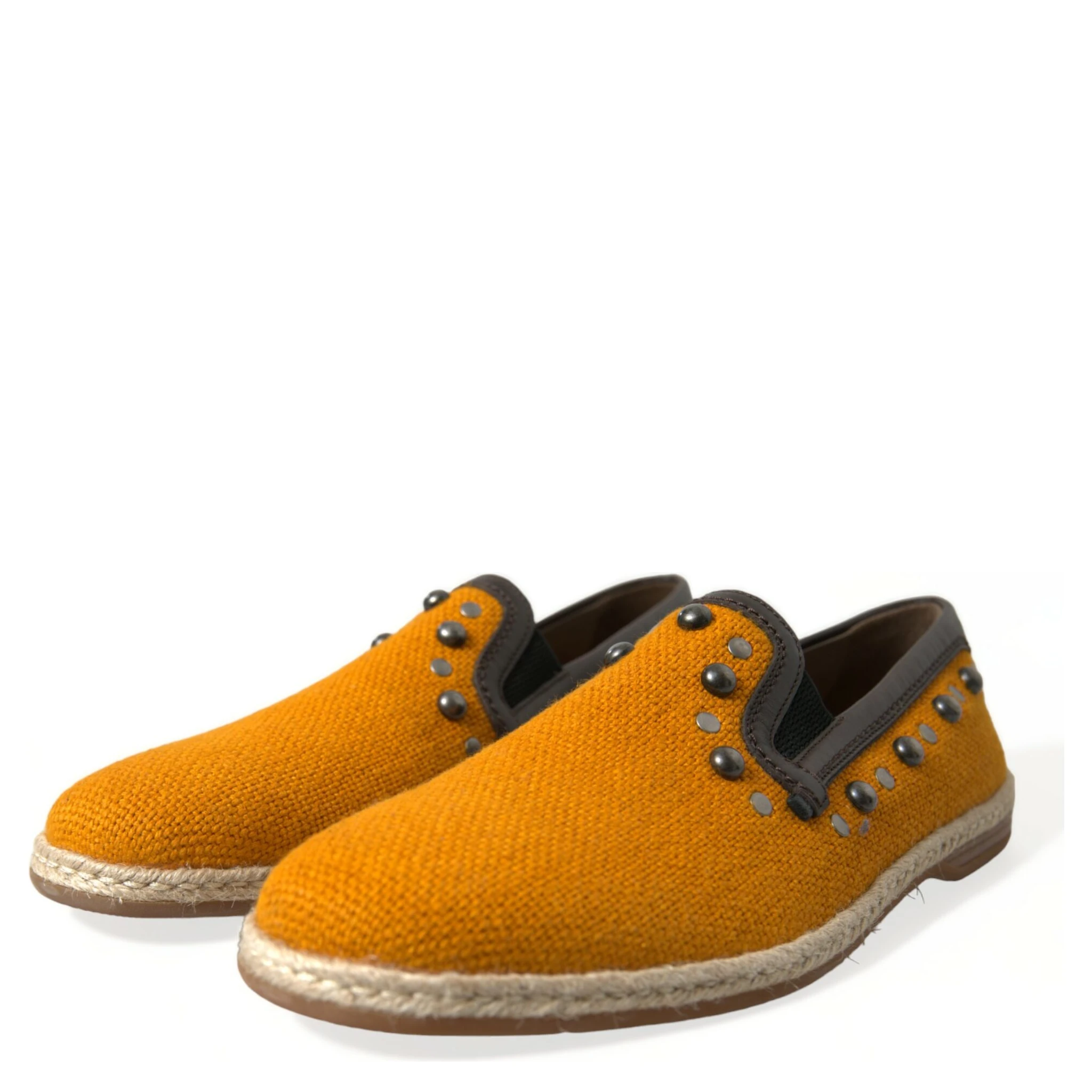 Orange Linen Leather Studded Loafers Shoes