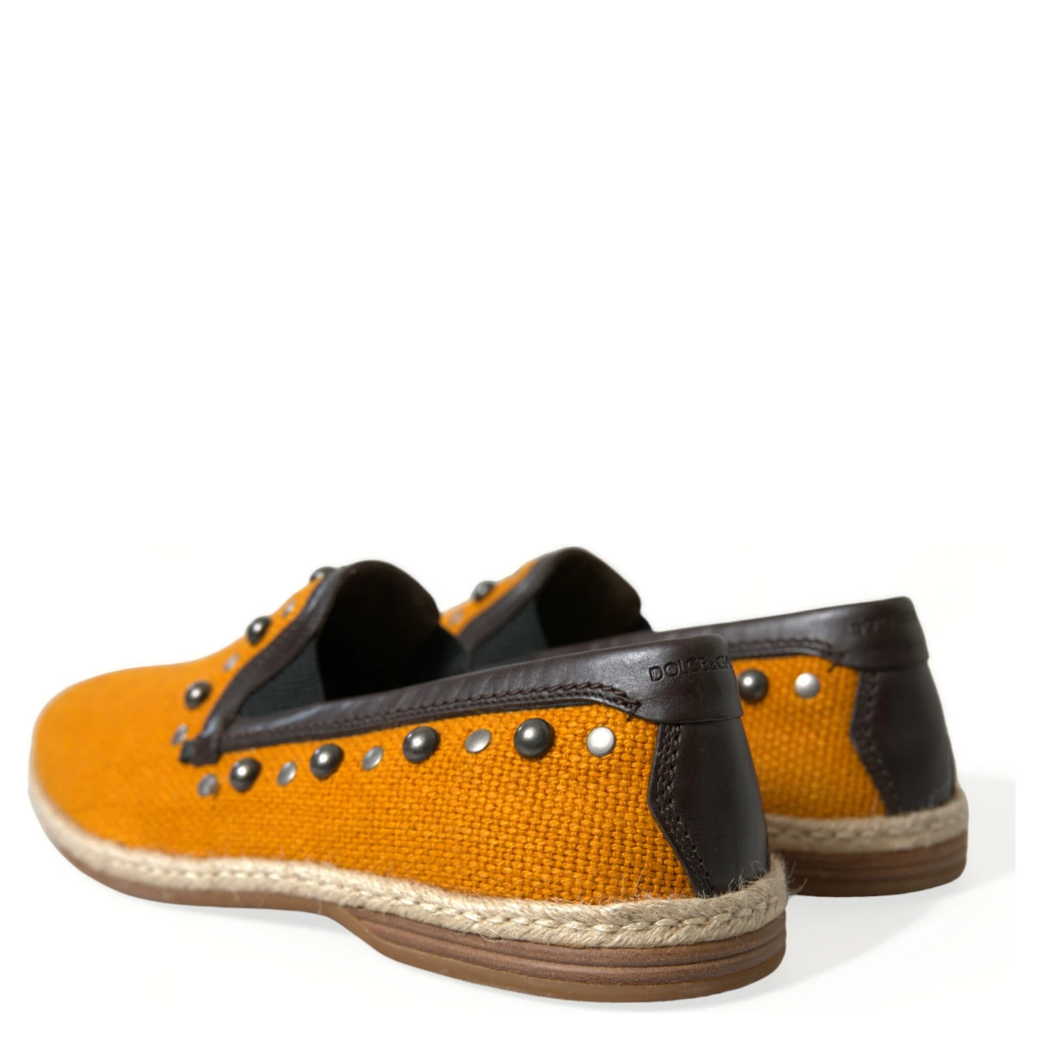 Orange Linen Leather Studded Loafers Shoes