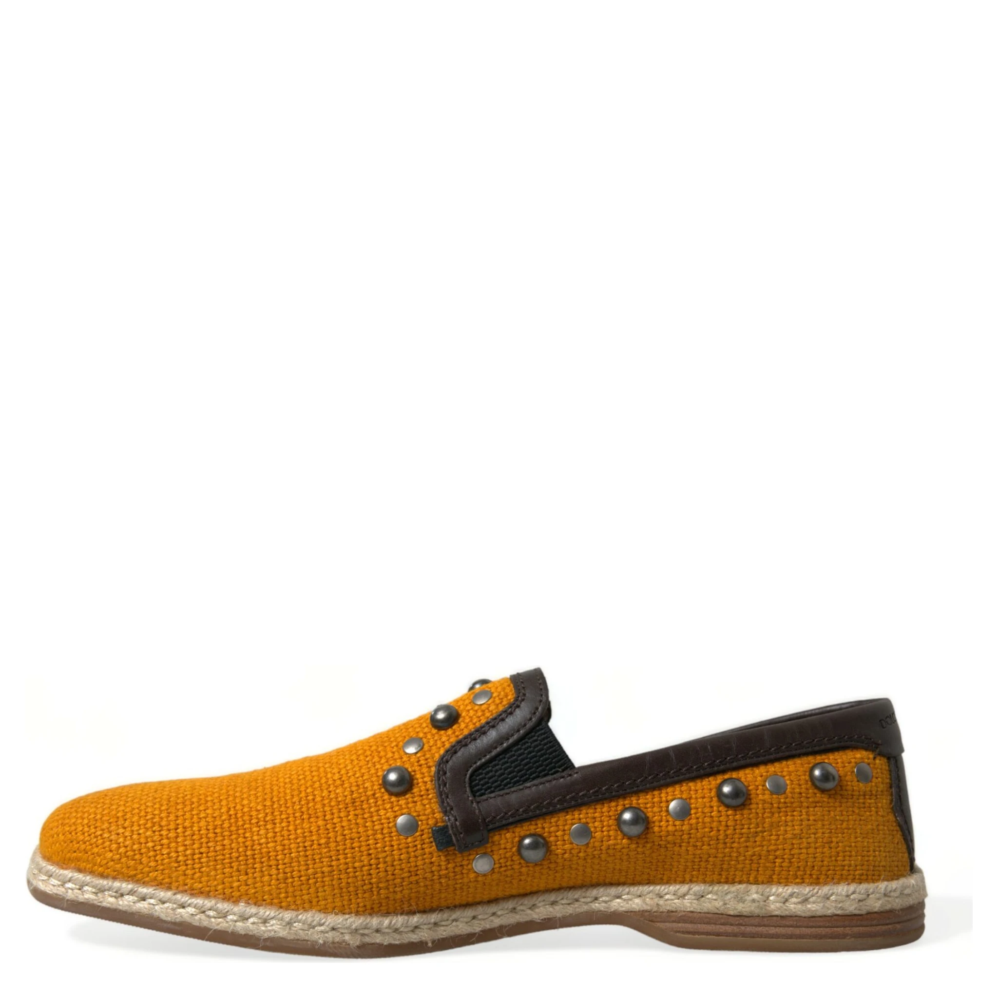 Orange Linen Leather Studded Loafers Shoes