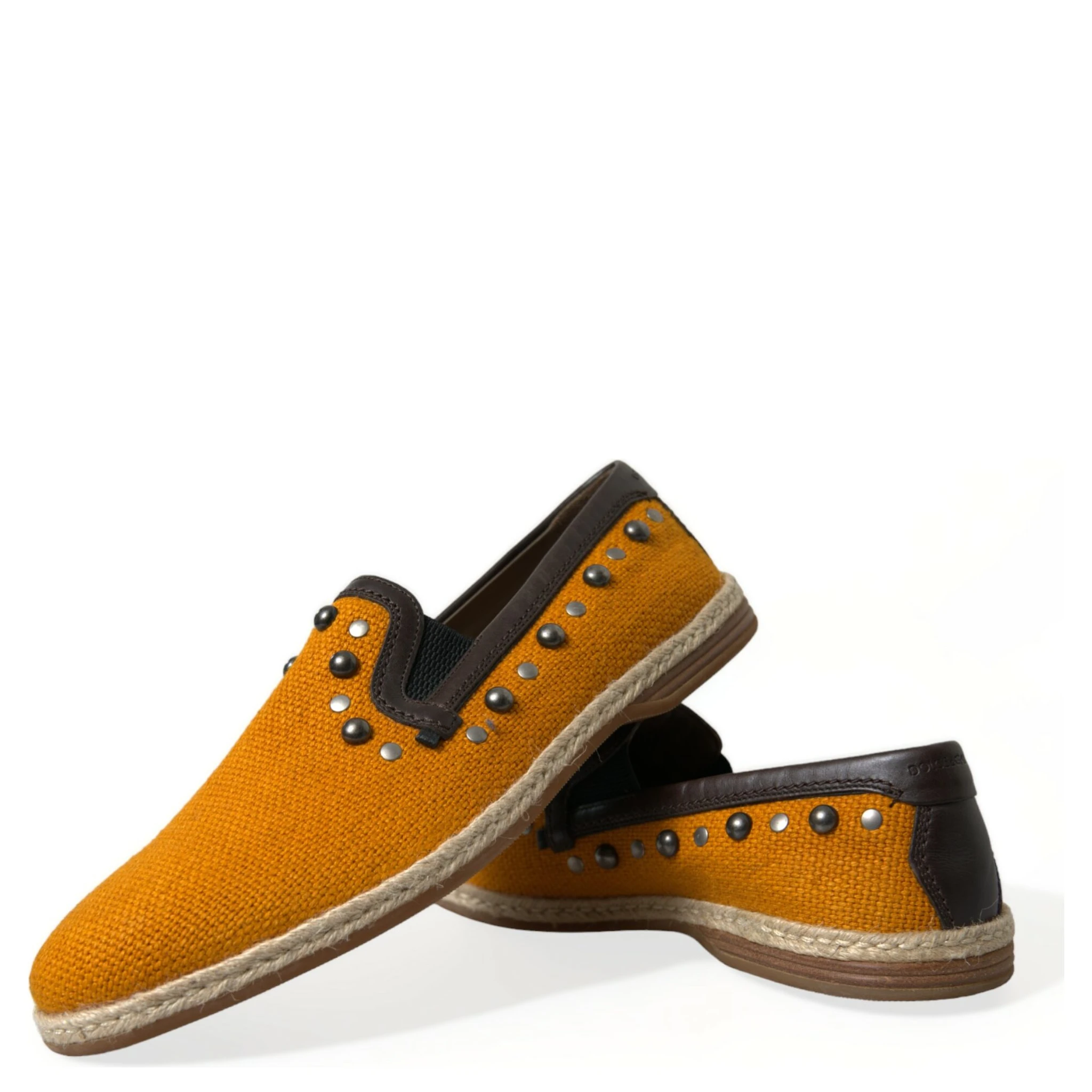 Orange Linen Leather Studded Loafers Shoes