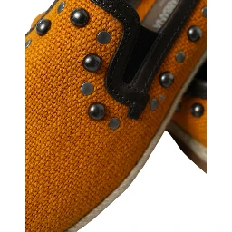 Orange Linen Leather Studded Loafers Shoes
