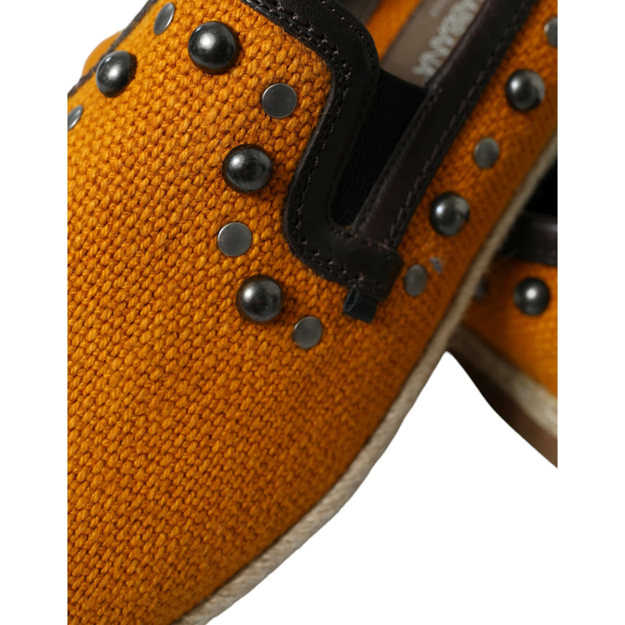 Orange Linen Leather Studded Loafers Shoes