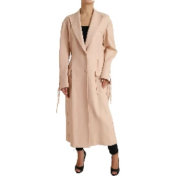 Beige Cotton Single Breasted Long Coat Jacket