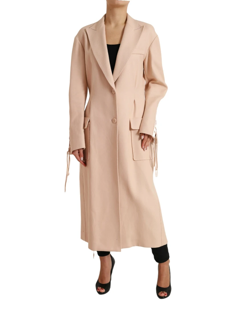 Beige Cotton Single Breasted Long Coat Jacket