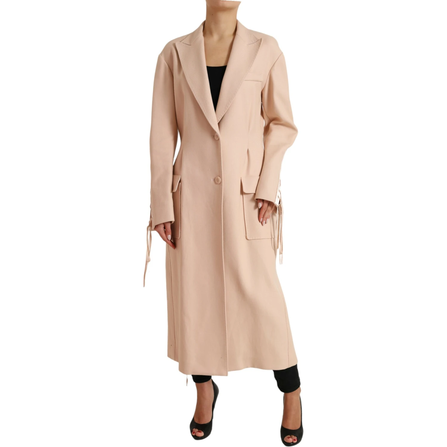 Beige Cotton Single Breasted Long Coat Jacket