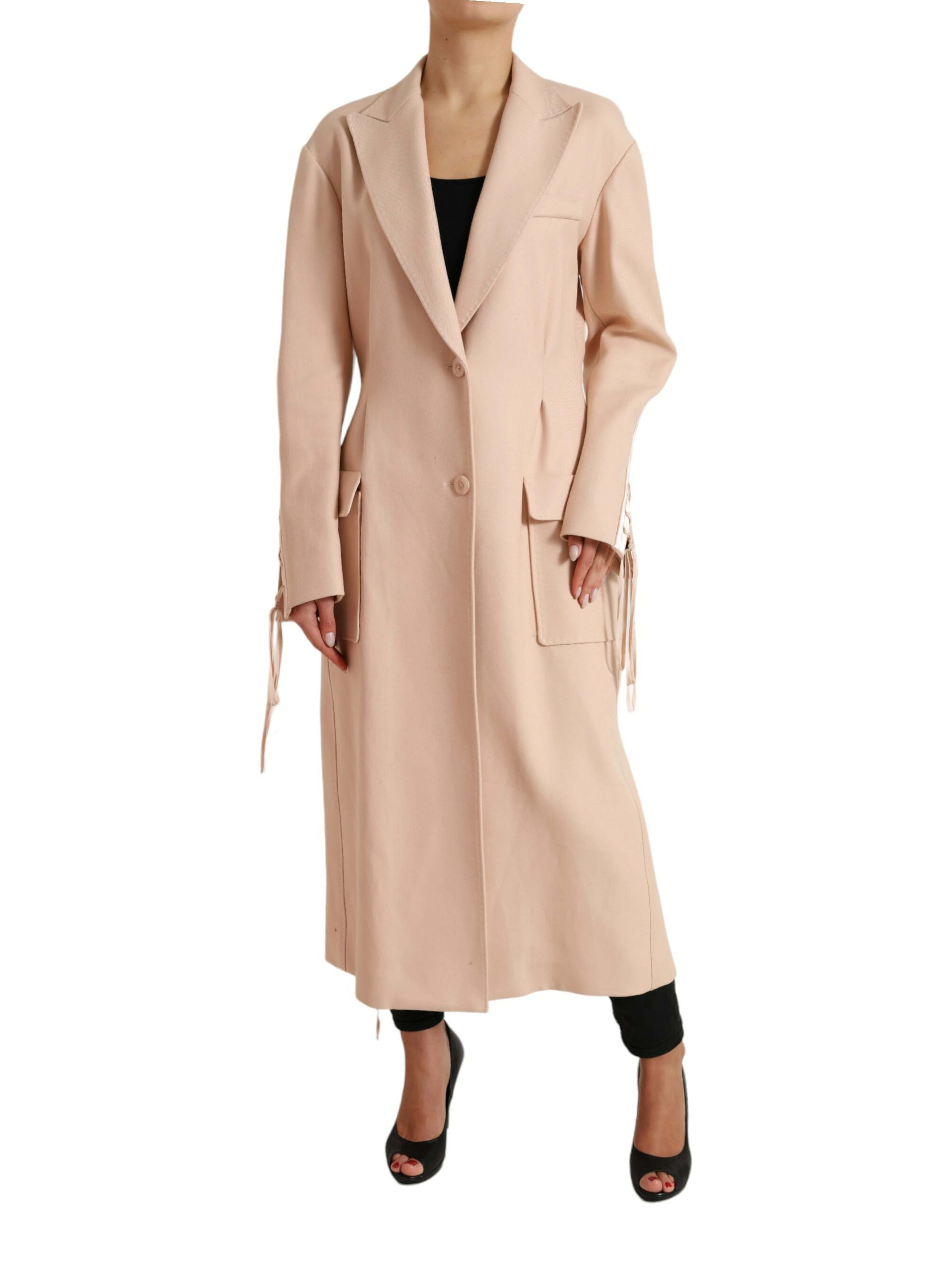 Beige Cotton Single Breasted Long Coat Jacket
