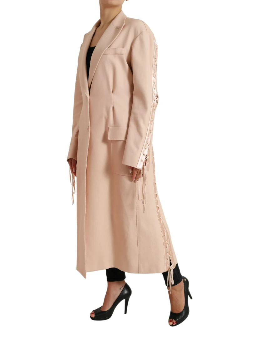 Beige Cotton Single Breasted Long Coat Jacket